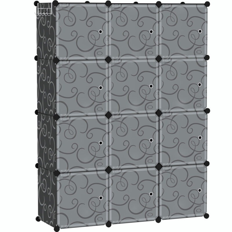 C&AHOME Plastic 12-Cube with Doors Black