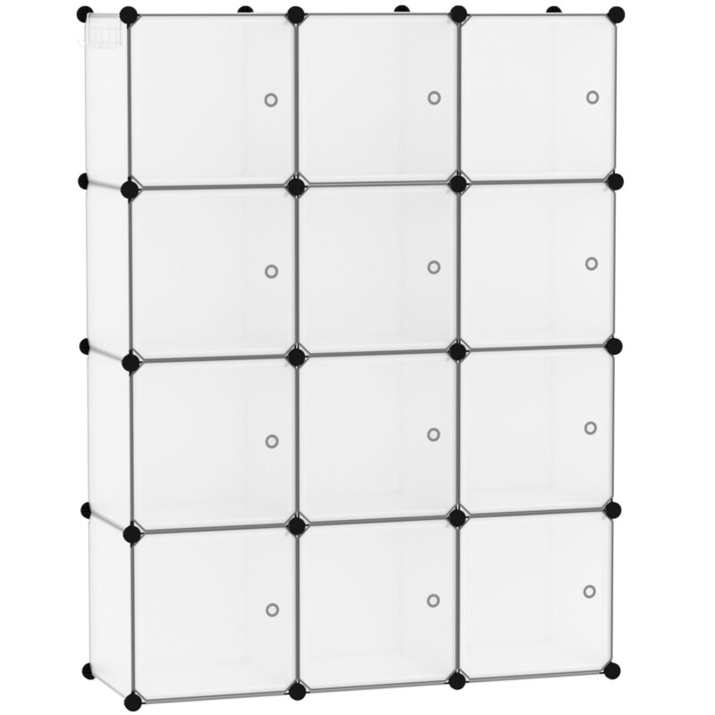 C&AHOME Plastic 12-Cube with Doors Transparent