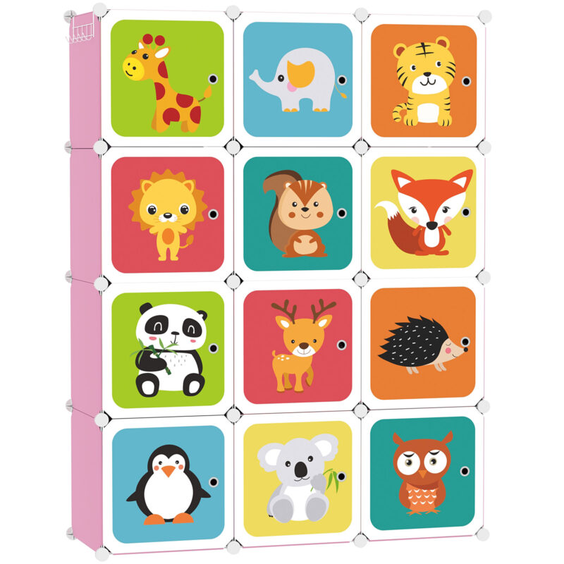 C&AHOME Kids Cartoon 12-Cube Storage Pink