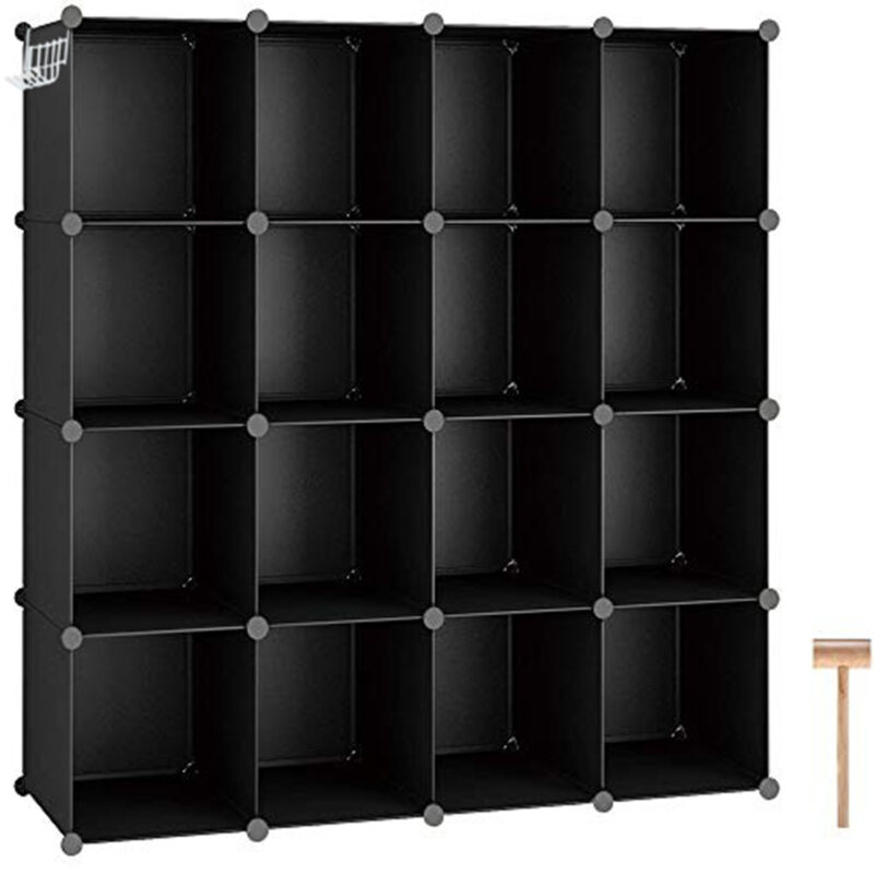 C&AHOME Plastic 16-Cube Black SUM3016H