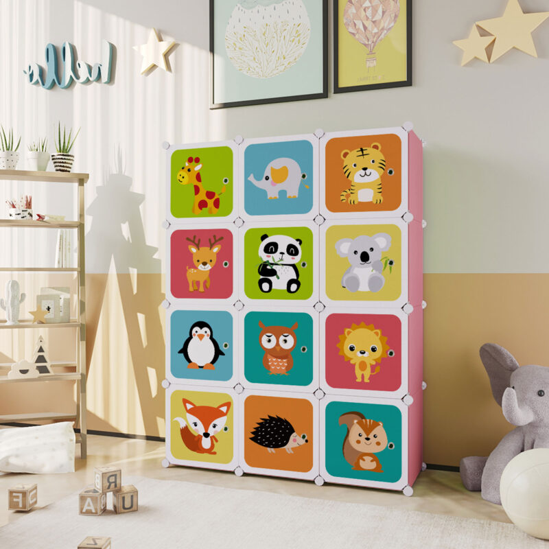 C&AHOME Kids Cartoon 12-Cube Storage Pink - Image 2