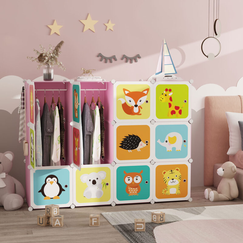 C&AHOME Kids Cartoon 12-Cube Storage Pink - Image 5