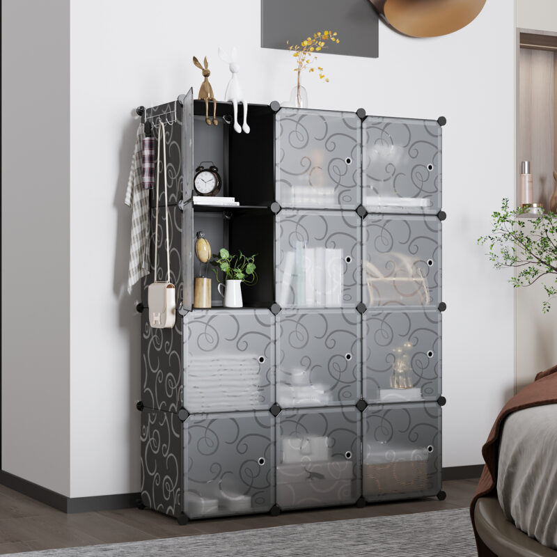 C&AHOME Plastic 12-Cube with Doors Black - Image 2