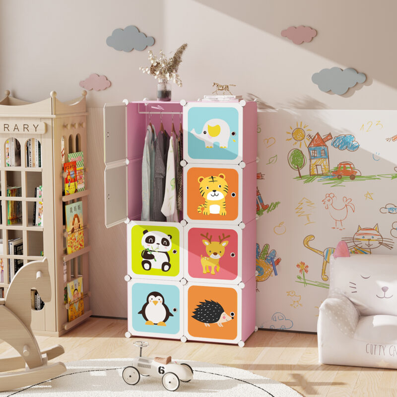 C&AHOME Kids Cartoon 8-Cube Storage Pink - Image 3