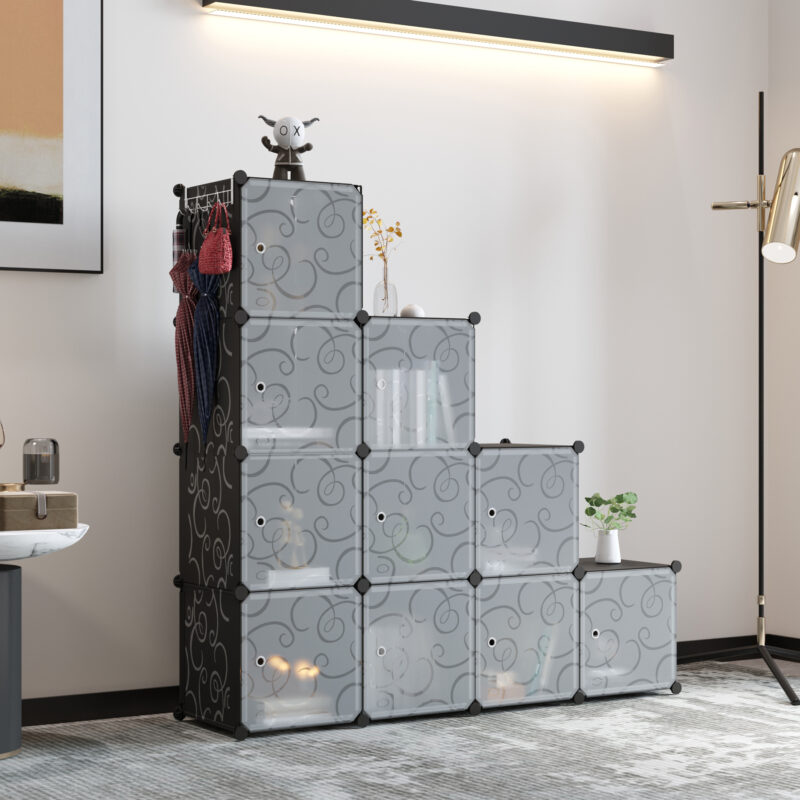C&AHOME Plastic 12-Cube with Doors Black - Image 3