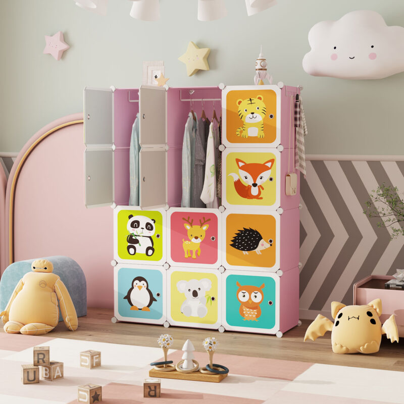 C&AHOME Kids Cartoon 12-Cube Storage Pink - Image 3