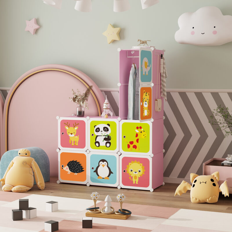 C&AHOME Kids Cartoon 8-Cube Storage Pink - Image 4