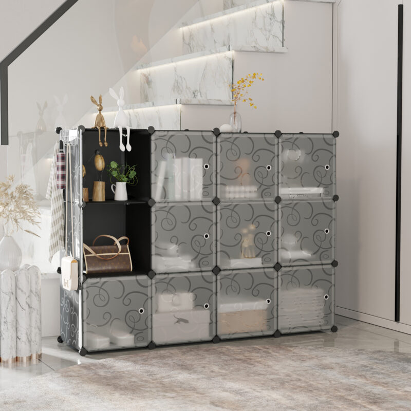 C&AHOME Plastic 12-Cube with Doors Black - Image 4