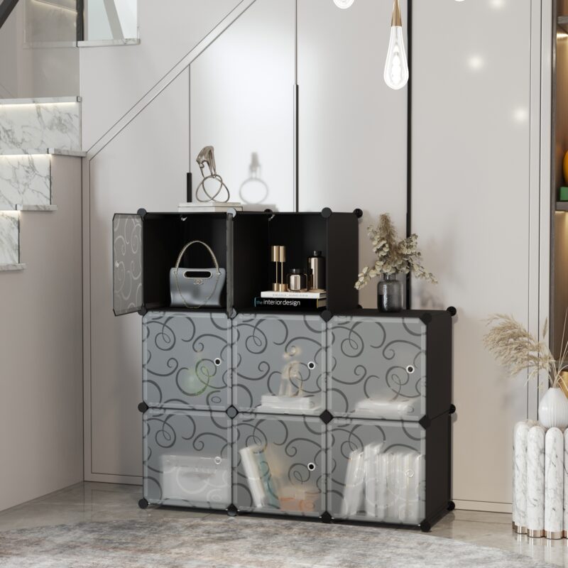 C&AHOME Plastic 8-Cube with Doors Black - Image 4