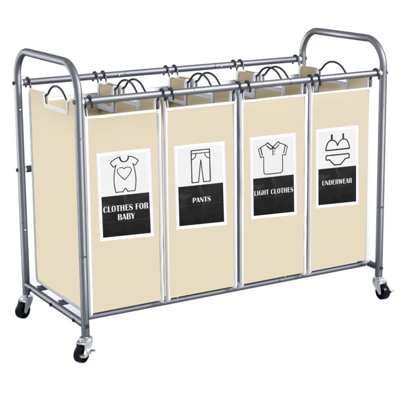 C&AHOME 4-Bag Laundry Sorter Cart Creamy ULSCM04C