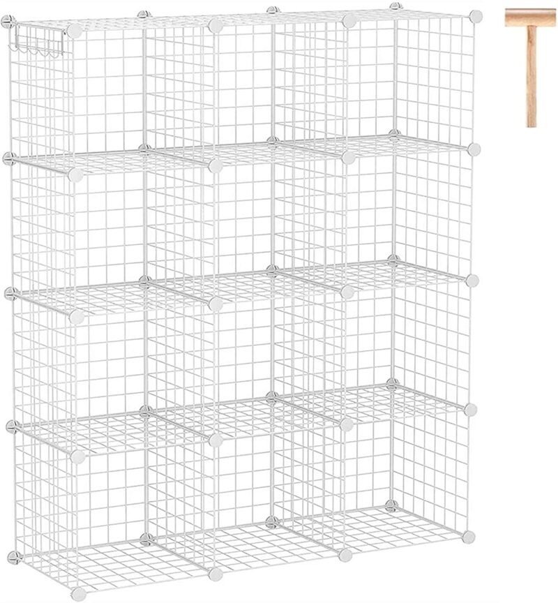 C&AHOME Wire Cube Storage, 12-Cube Storage Organizer Metal, White, TWJ3012A