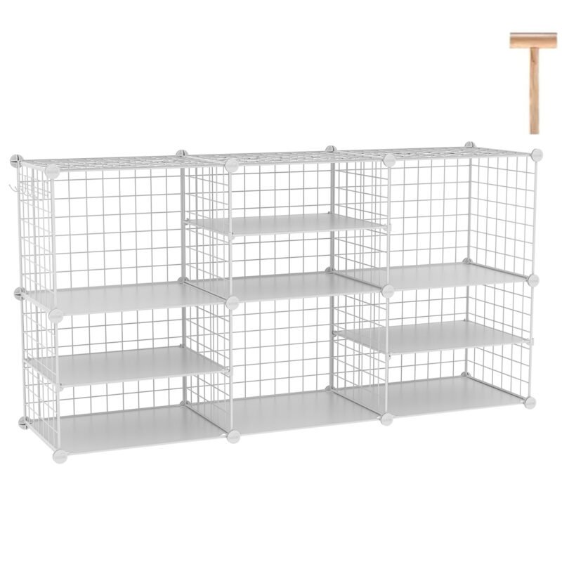 C&AHOME Wire Cube Storage Unit, Interlocking Metal Wire Organizer with Divider, White, UWCSIM06W