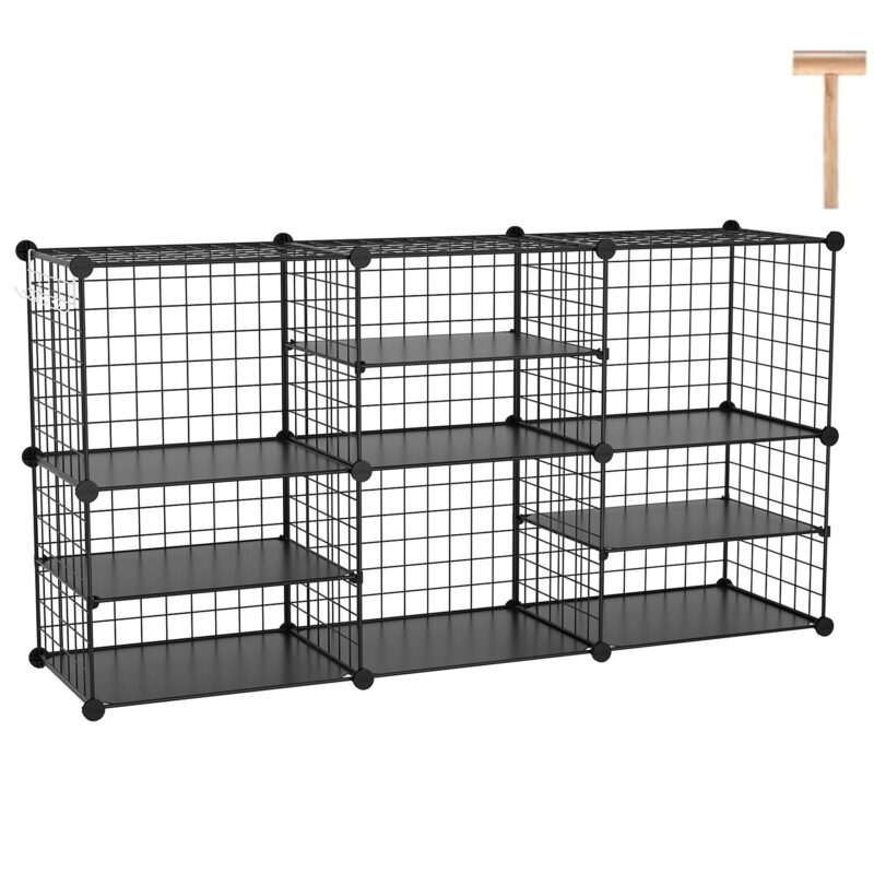 C&AHOME Wire Cube Storage Unit, Interlocking Metal Wire Organizer with Divider, Black, UWCSIM06B