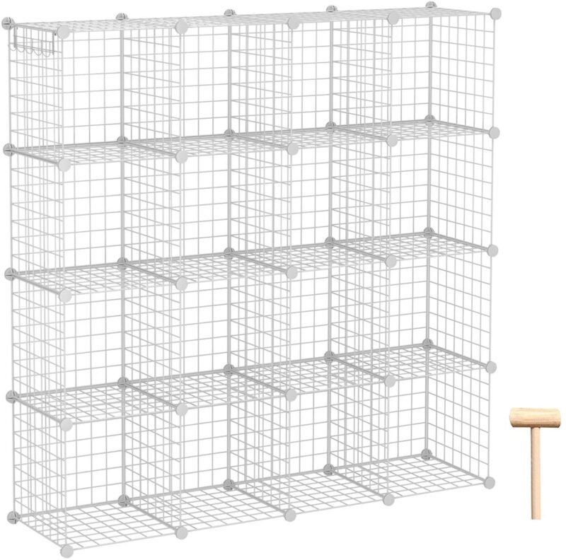 C&AHOME Wire Cube Storage, 16-Cube Organizer Metal, C Grids Storage, White TWJ3016A