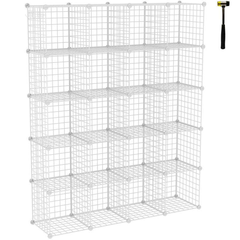 C&AHOME Wire Cube Storage, 20-Cube Organizer Metal, C Grids Storage, White UWCSM20W