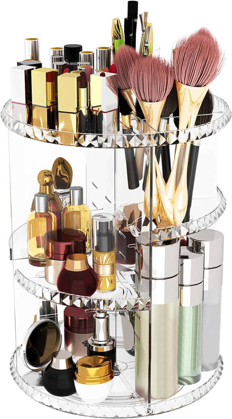 C&AHOME 360 Rotating Makeup Organizer,Make up Display Shelf, Transparent URMOP360T