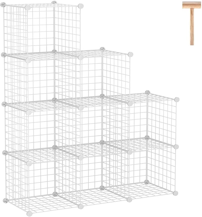 C&AHOME Wire Cube Storage, 9-Cube Organizer Metal, White, TWJ3009A