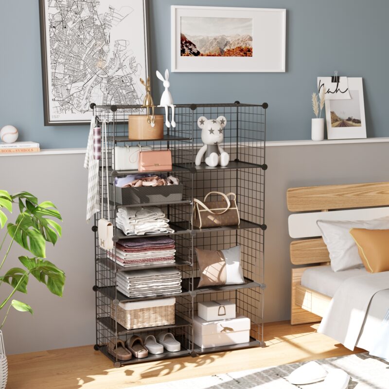 C&AHOME Wire Cube Storage Unit, Interlocking Metal Wire Organizer with Divider Design, Black, UWCSIM08B - Image 3