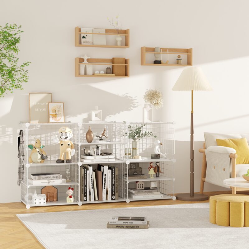 C&AHOME Wire Cube Storage Unit, Interlocking Metal Wire Organizer with Divider, White, UWCSIM06W - Image 2