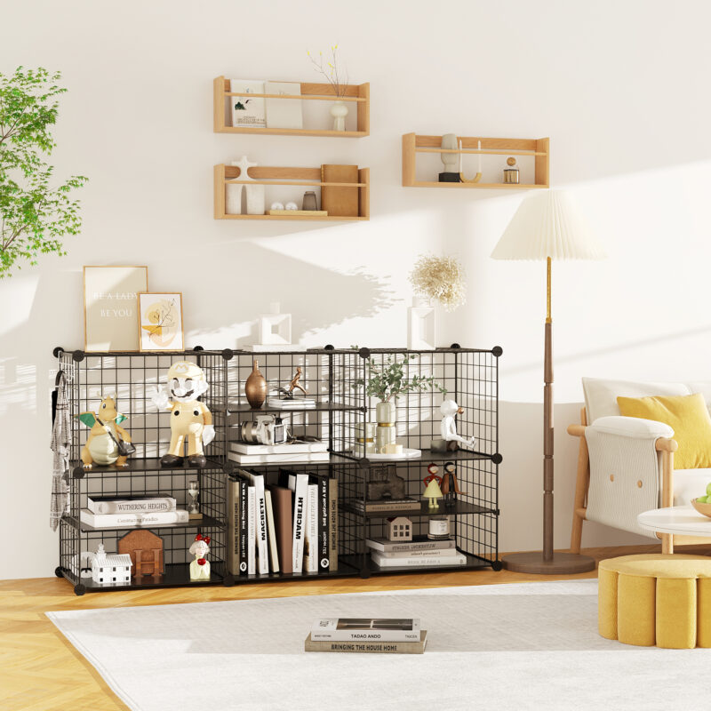 C&AHOME Wire Cube Storage Unit, Interlocking Metal Wire Organizer with Divider, Black, UWCSIM06B - Image 2