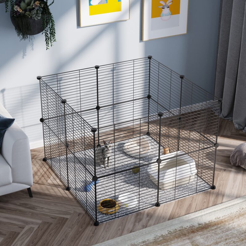 C&AHOME Pet Playpen, Small Animals Supplies, 16 Panels Exercise Playpens Cage, Black UPPM3416B - Image 3