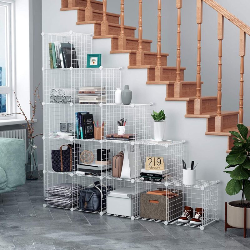 C&AHOME Wire Cube Storage, 16-Cube Organizer Metal, C Grids Storage, White TWJ3016A - Image 3
