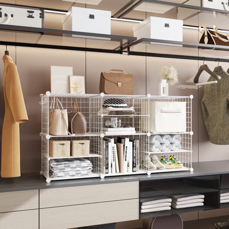 C&AHOME Wire Cube Storage Unit, Interlocking Metal Wire Organizer with Divider, White, UWCSIM06W - Image 3