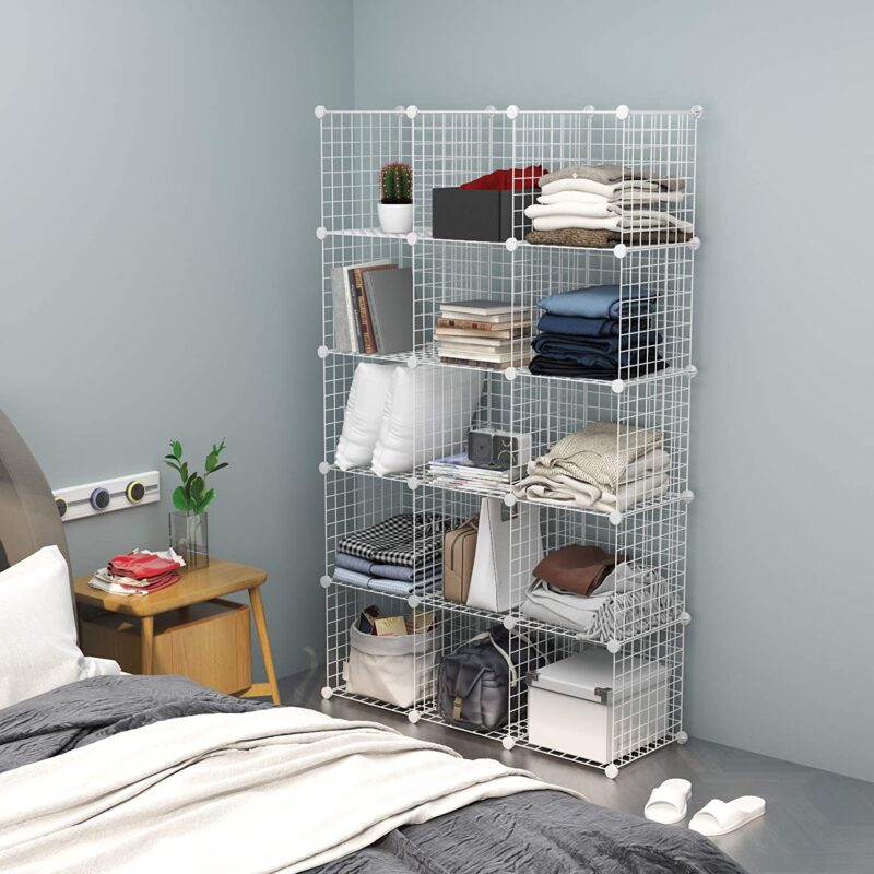C&AHOME Wire Cube Storage, 16-Cube Organizer Metal, C Grids Storage, White TWJ3016A - Image 4