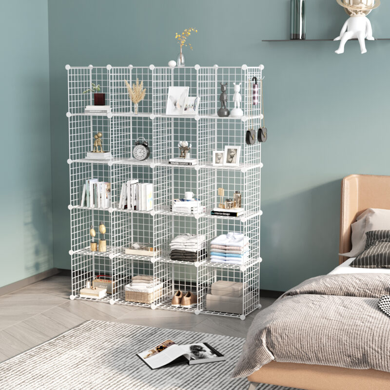 C&AHOME Wire Cube Storage, 20-Cube Organizer Metal, C Grids Storage, White UWCSM20W - Image 4