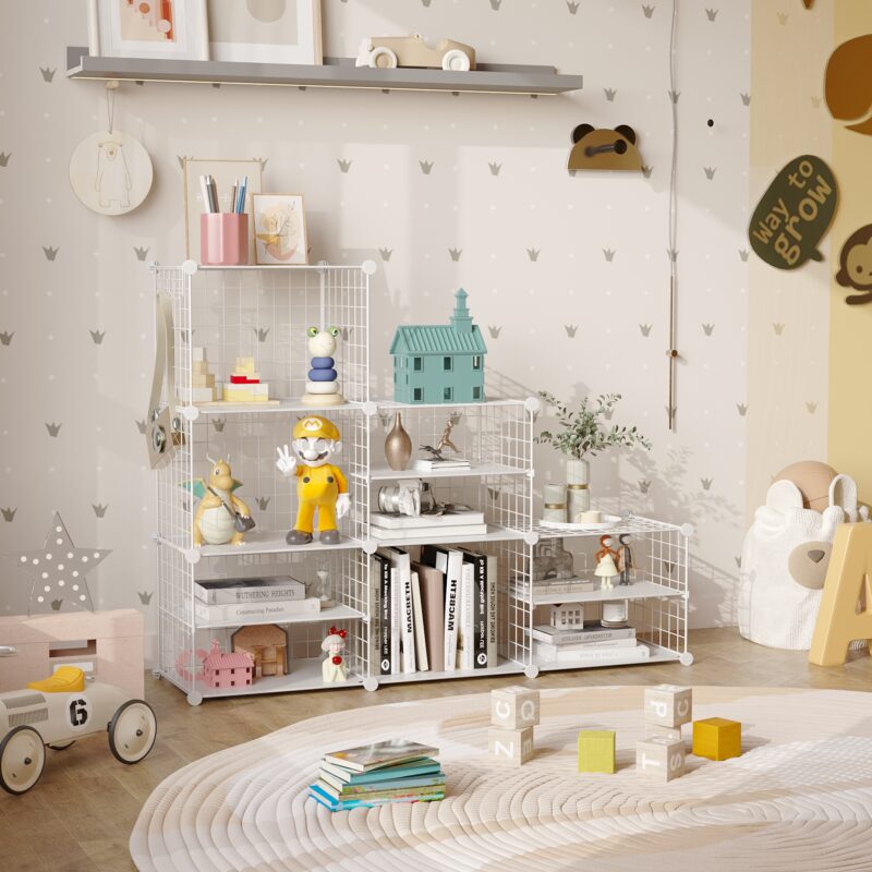 C&AHOME Wire Cube Storage Unit, Interlocking Metal Wire Organizer with Divider, White, UWCSIM06W - Image 4